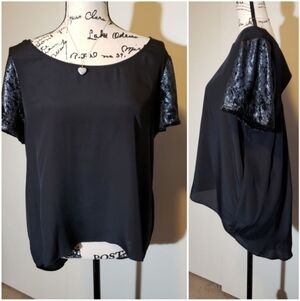 BCBGeneration Black Top Velvet Velour Short Sleeves Open Back Cut-Out Women's S